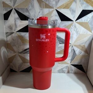 Stanley Heart Pattern Red Tumbler with Straw